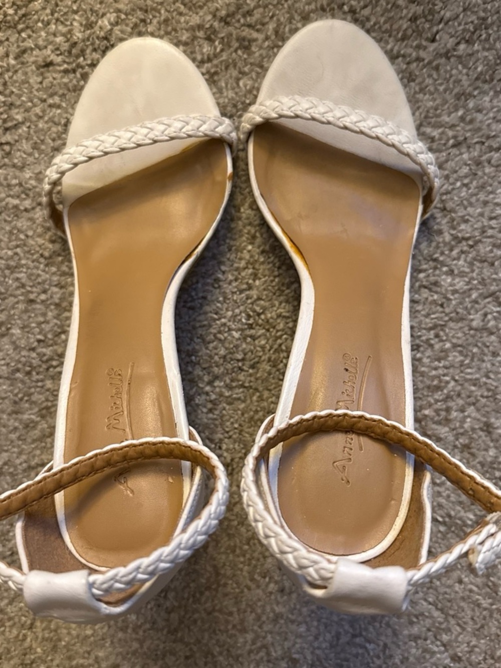 Ann Michell White Braided Ankle-Strap Sandals